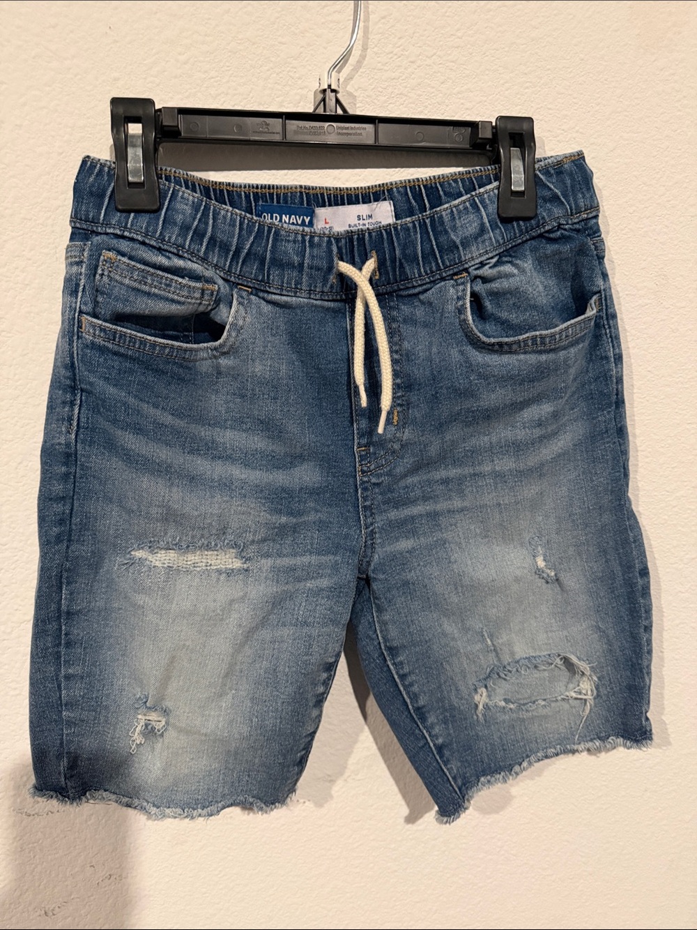 Old Navy Men's Distressed Medium Blue Denim Drawstring Shorts
